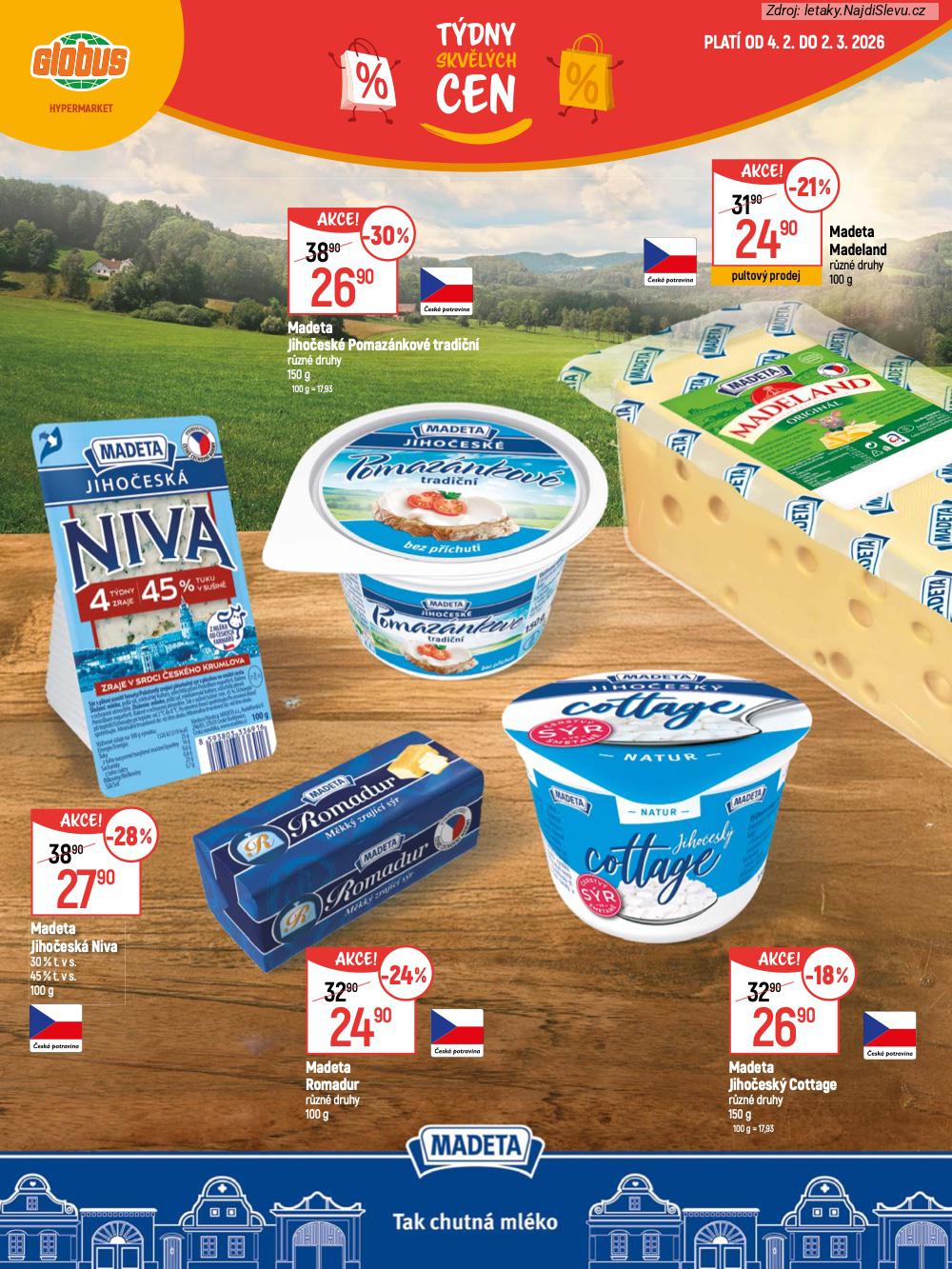 Let�k Globus  Katalog (4. 2. - 2. 3. 2026) - str. 2: Madeta Jiho�esk�, Madeta Jiho�esk�, Madeta Romadur, Madeta Jiho�esk�