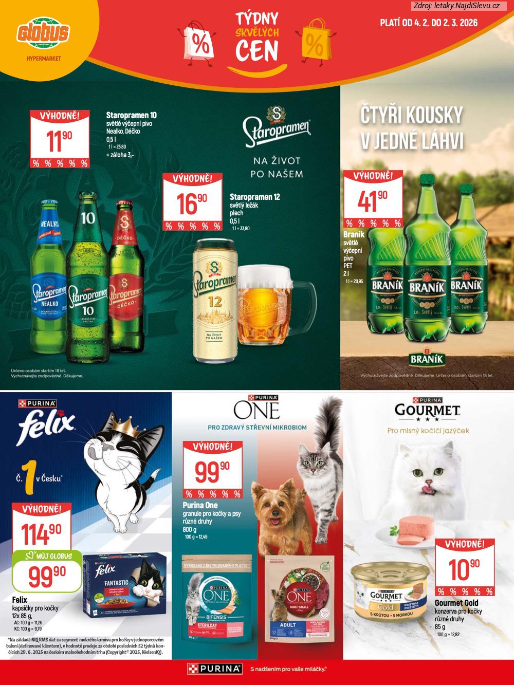 Let�k Globus  Katalog (4. 2. - 2. 3. 2026) - str. 20: Gourmet Gold, Purina One, Felix kapsi�ky, Bran�k sv�tl�
