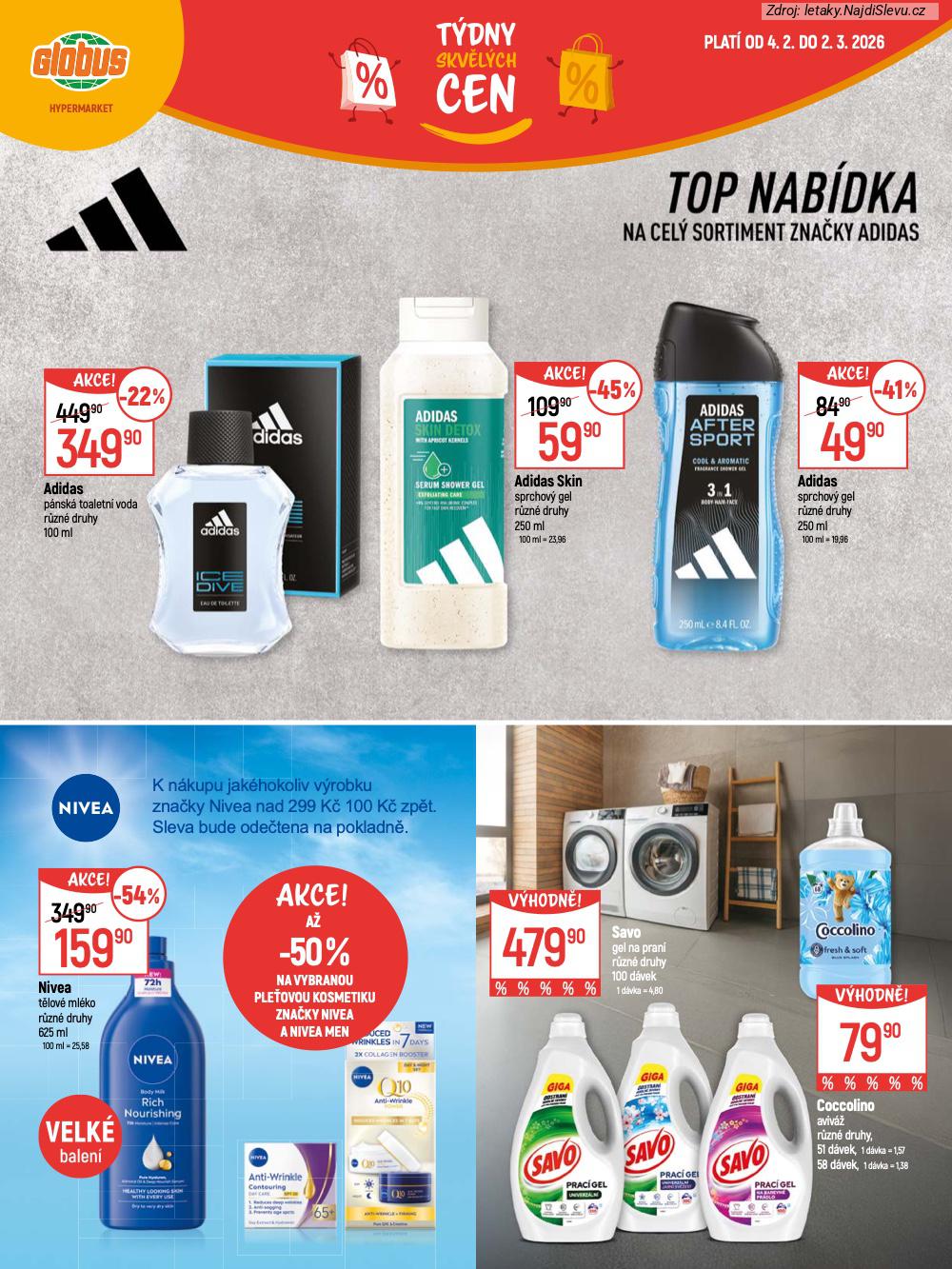 Let�k Globus  Katalog (4. 2. - 2. 3. 2026) - str. 22: Coccolino aviv�, Savo gel, Adidas sprchov�, Nivea t�lov�