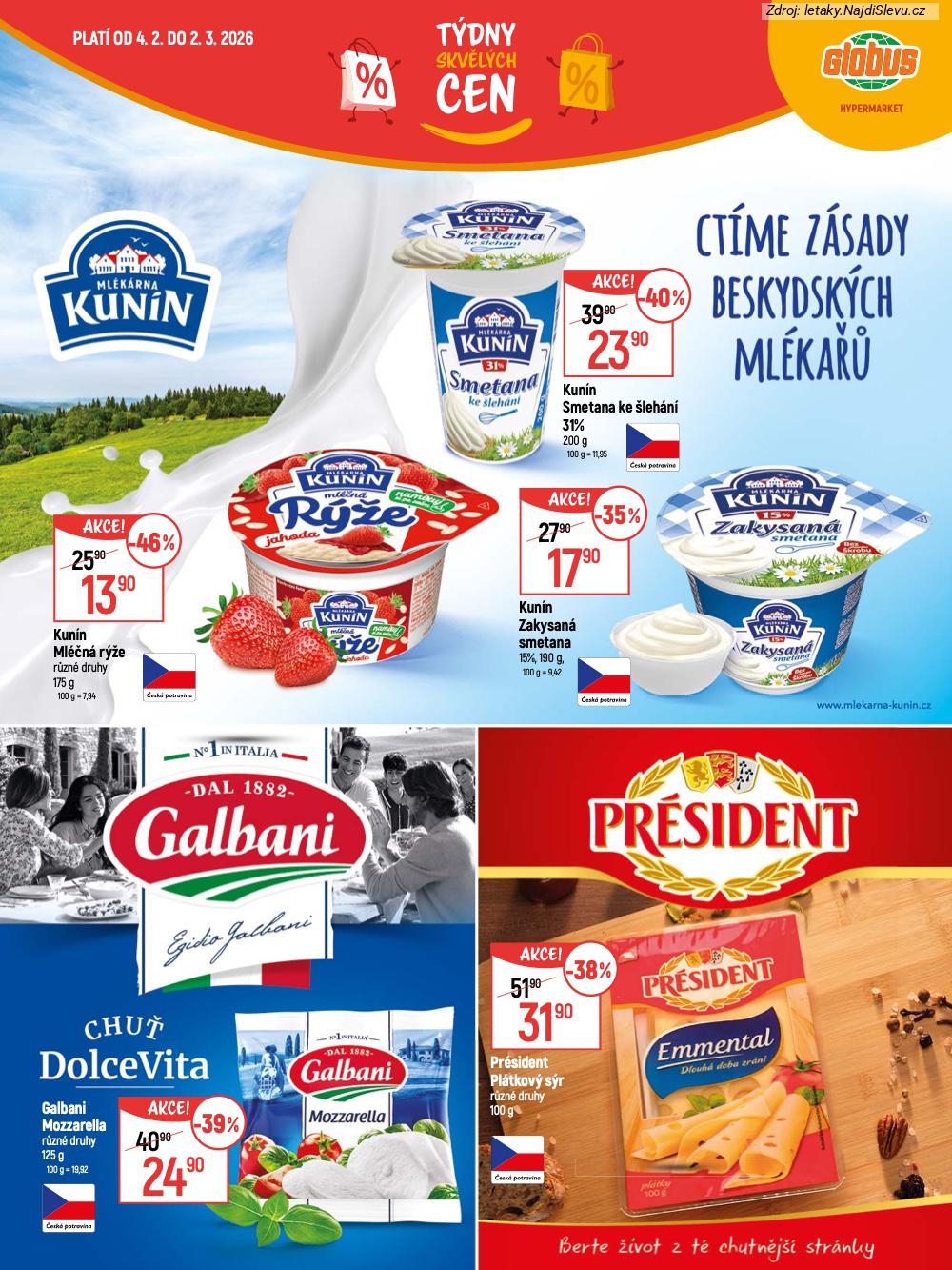 Let�k Globus  Katalog (4. 2. - 2. 3. 2026) - str. 3: Kun�n Ml��n�, Kun�n Smetana, Pr�sident Pl�tkov�, Galbani Mozzarella