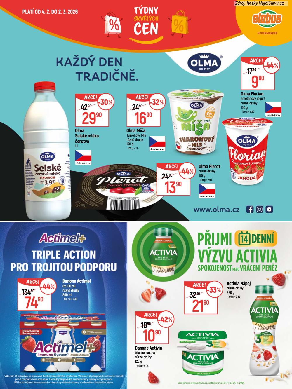 Let�k Globus  Katalog (4. 2. - 2. 3. 2026) - str. 7: Olma Florian, Olma Pierot, Danone Actimel, Olma M�a