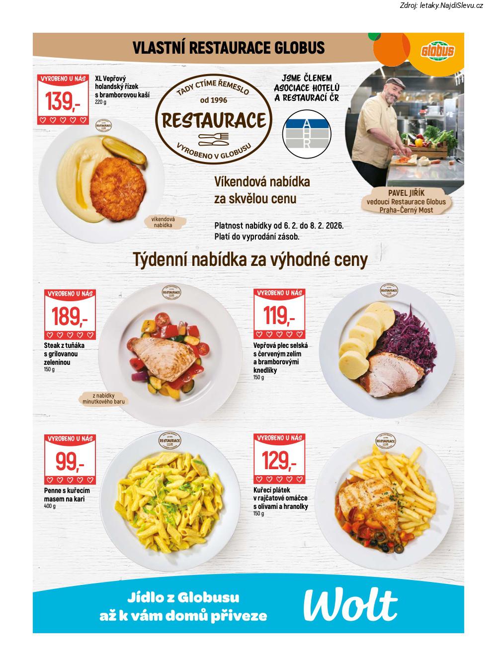 Let�k Globus  Praha��ern� Most (4. 2. - 10. 2. 2026) - str. 8: Ku�ec� pl�tek, Penne s, Vep�ov� plec, Steak z