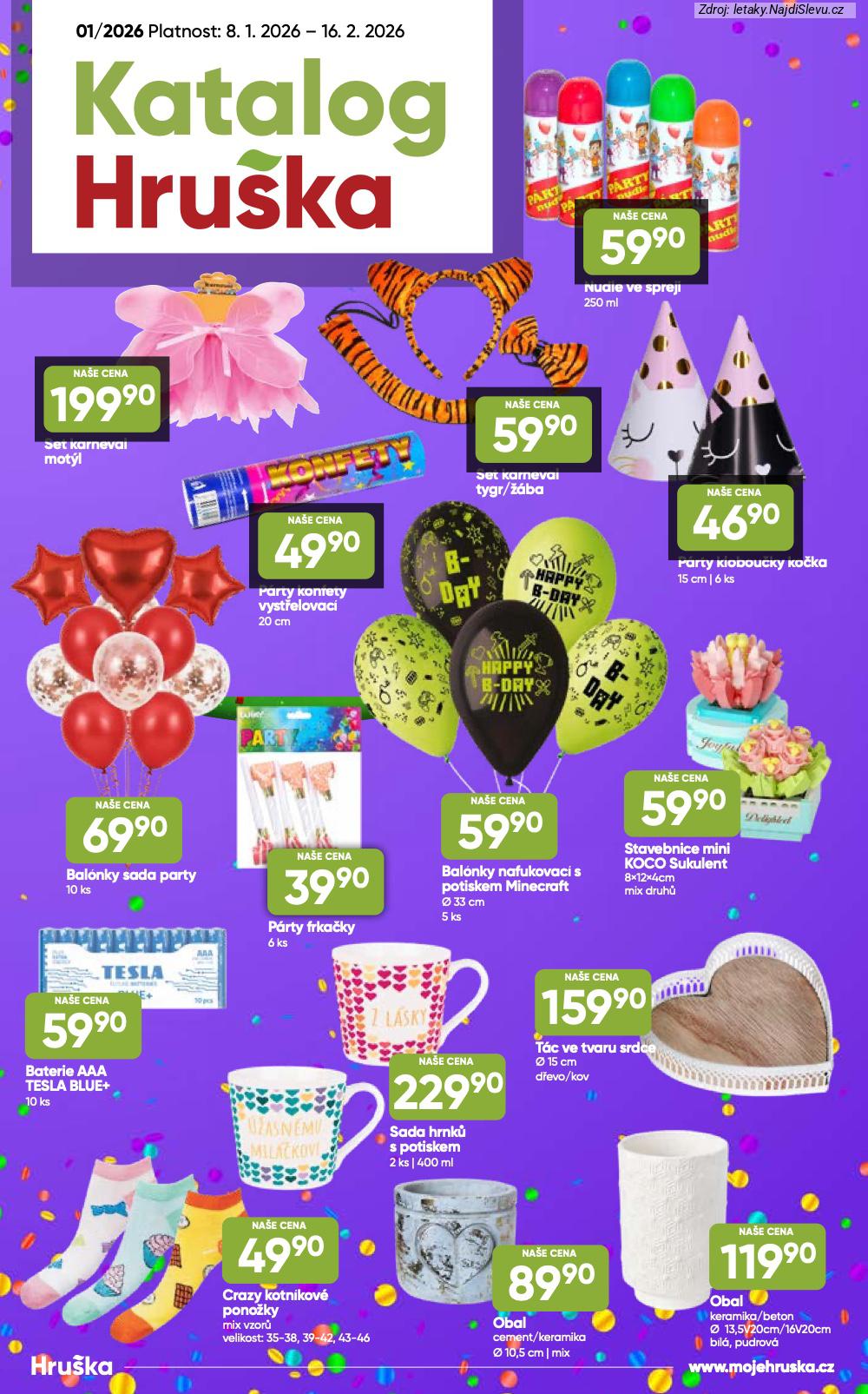 Let�k Hru�ka  Katalog (8. 1. - 16. 2. 2026) - str. 1: Obal keramika/beton, Set karneval, Nudle ve, P�rty konfety