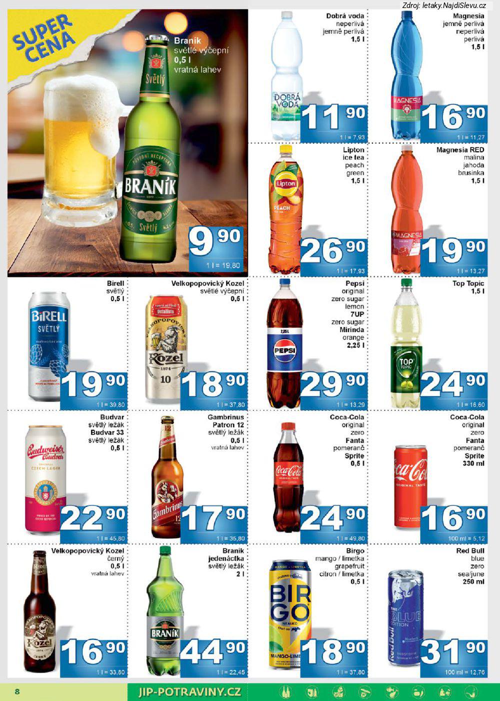Let�k JIP  Maloobchod (28. 1. - 8. 2. 2026) - str. 8: Red Bull, Birgo mango, Bran�k jeden�ctka, Velkopopovick� Kozel