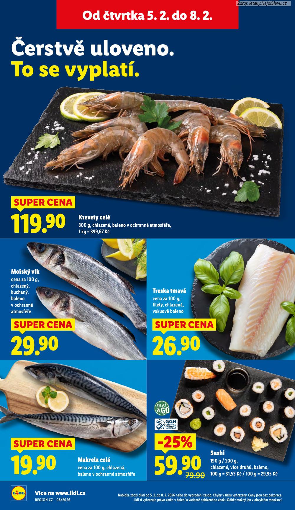 Let�k Lidl  (5. 2. - 8. 2. 2026) - str. 12: SUSHI, MAKRELA CEL�, MO�SK� VLK, TRESKA TMAV�