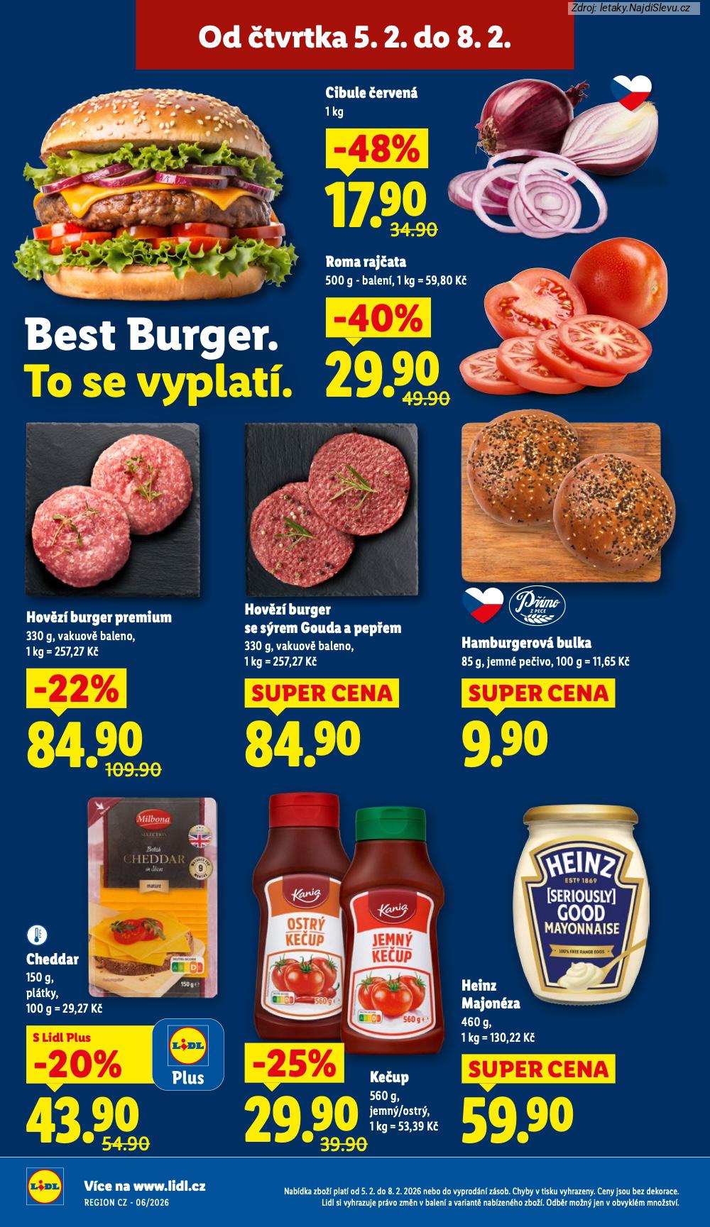 Let�k Lidl  (5. 2. - 8. 2. 2026) - str. 20: KE�UP, HEINZ MAJON�ZA, CHEDDAR, HAMBURGEROV� BULKA