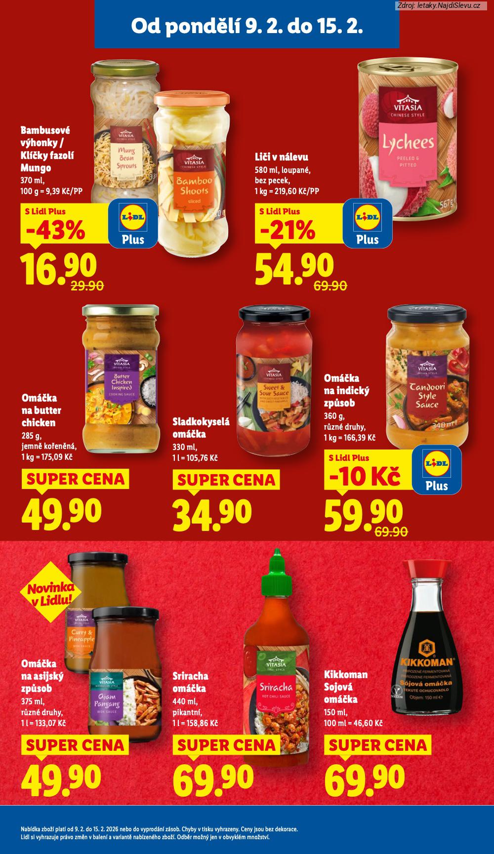 Let�k Lidl  (9. 2. - 11. 2. 2026) - str. 19: KIKKOMAN SOJOV�, SRIRACHA OM��KA, OM��KA NA, SLADKOKYSEL� OM��KA