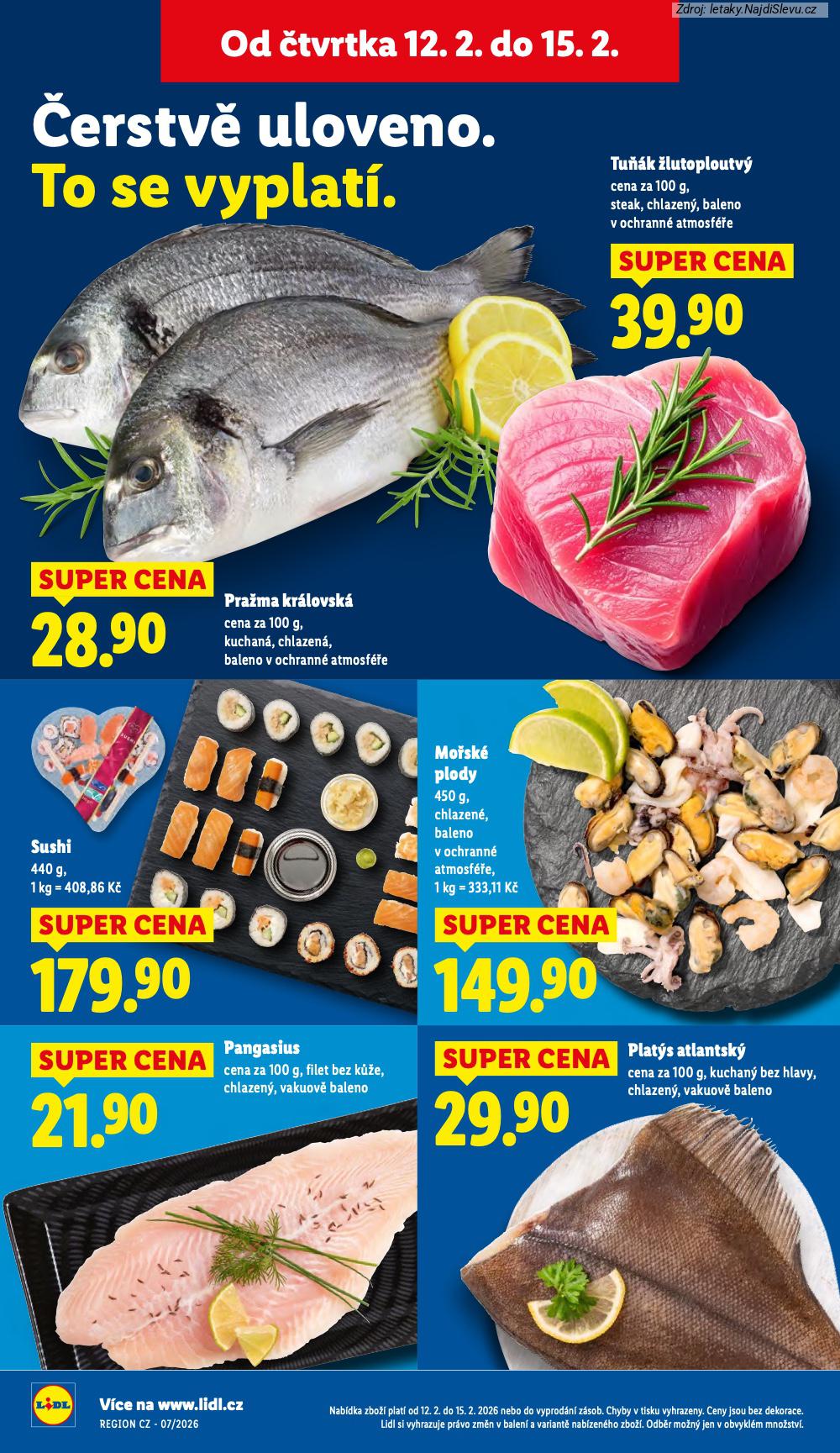 Let�k Lidl  (12. 2. - 15. 2. 2026) - str. 12: PLAT�S ATLANTSK�, PANGASIUS, MO�SK� PLODY, SUSHI
