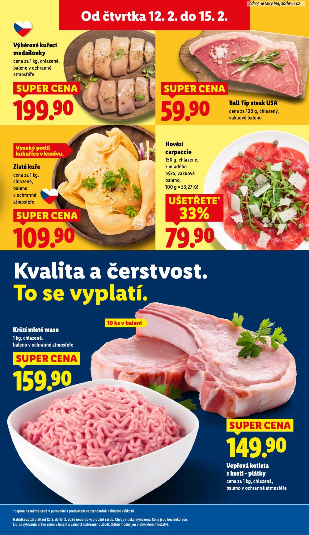 Let�k Lidl  (12. 2. - 15. 2. 2026) - str. 13: VEP�OV� KOTLETA, KR�T� MLET�, HOV�Z� CARPACCIO, ZLAT� KU�E