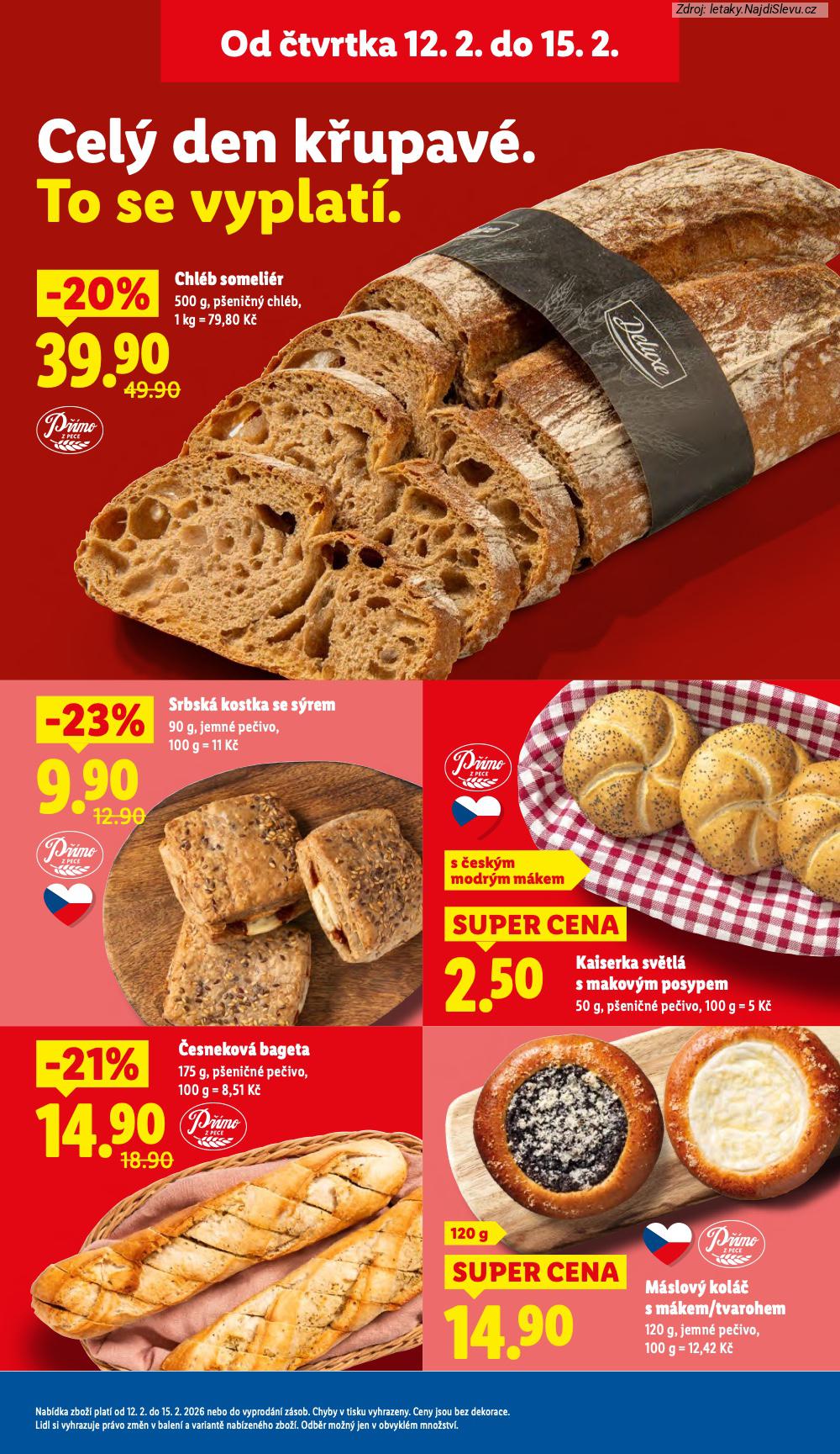 Let�k Lidl  (12. 2. - 15. 2. 2026) - str. 9: M�SLOV� KOL��, �ESNEKOV� BAGETA, KAISERKA SV�TL�, SRBSK� KOSTKA