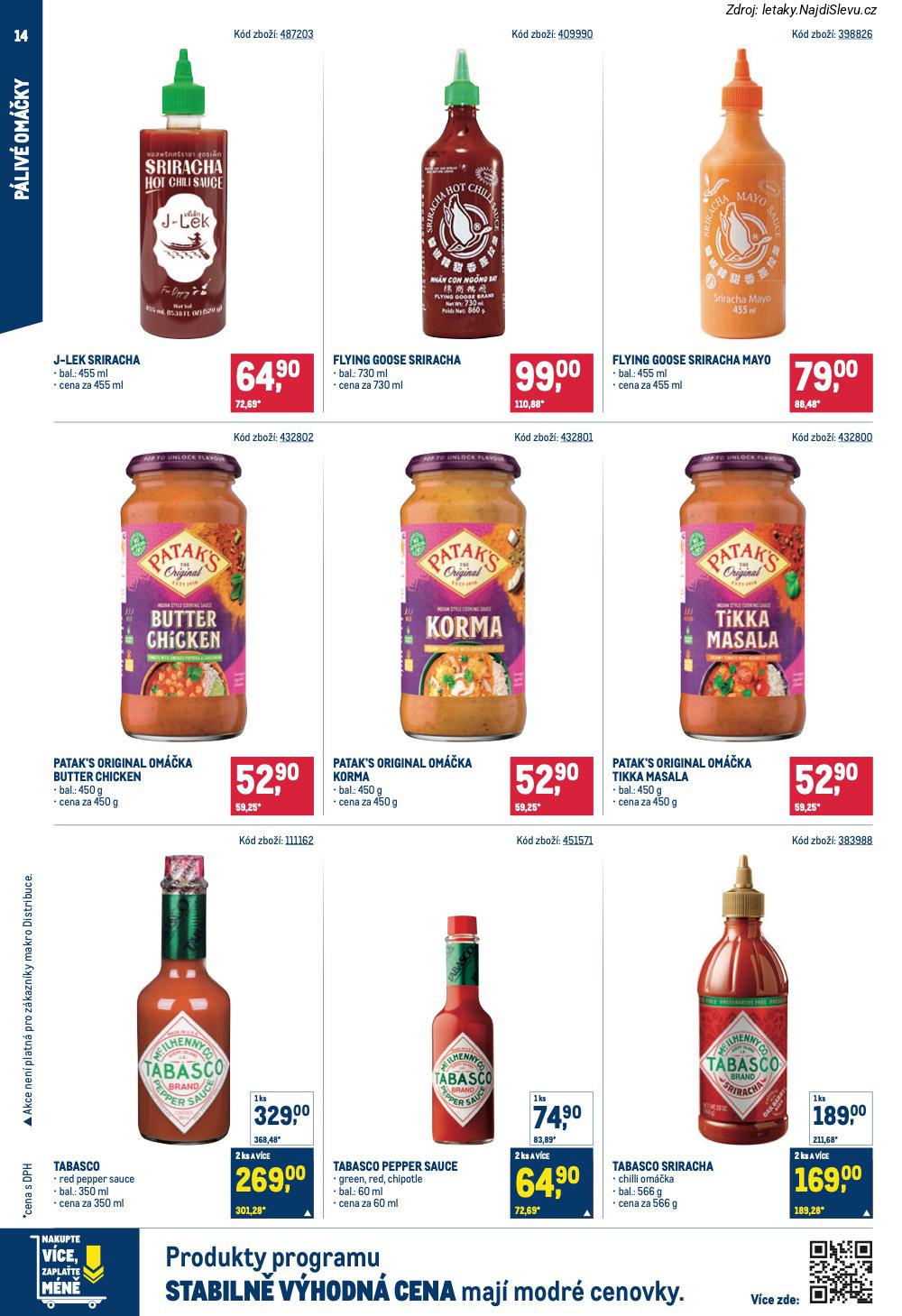 Let�k Makro  Asie (28. 1. - 24. 2. 2026) - str. 14: TABASCO RED, TABASCO PEPPER, TABASCO SRIRACHA, PATAK'S ORIGINAL