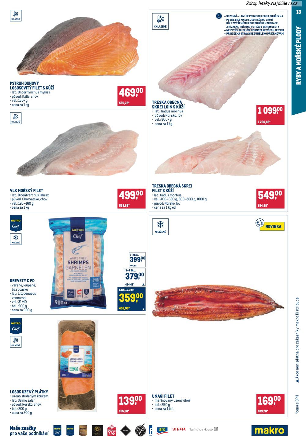 Let�k Makro  Pro milovn�ky j�dla (28. 1. - 10. 2. 2026) - str. 13: Pstruh duhov�, Treska obecn�, Vlk mo�sk�, Krevety C