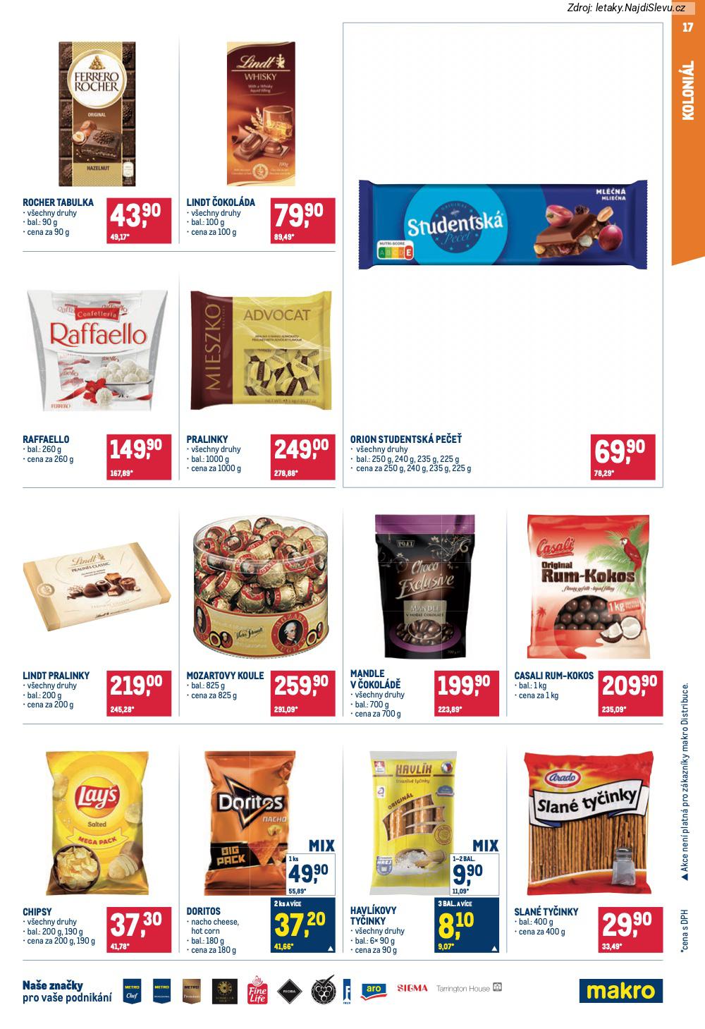 Let�k Makro  Pro milovn�ky j�dla (28. 1. - 10. 2. 2026) - str. 17: Rocher tabulka, Lindt �okol�da, Orion Studentsk�, Raffaello