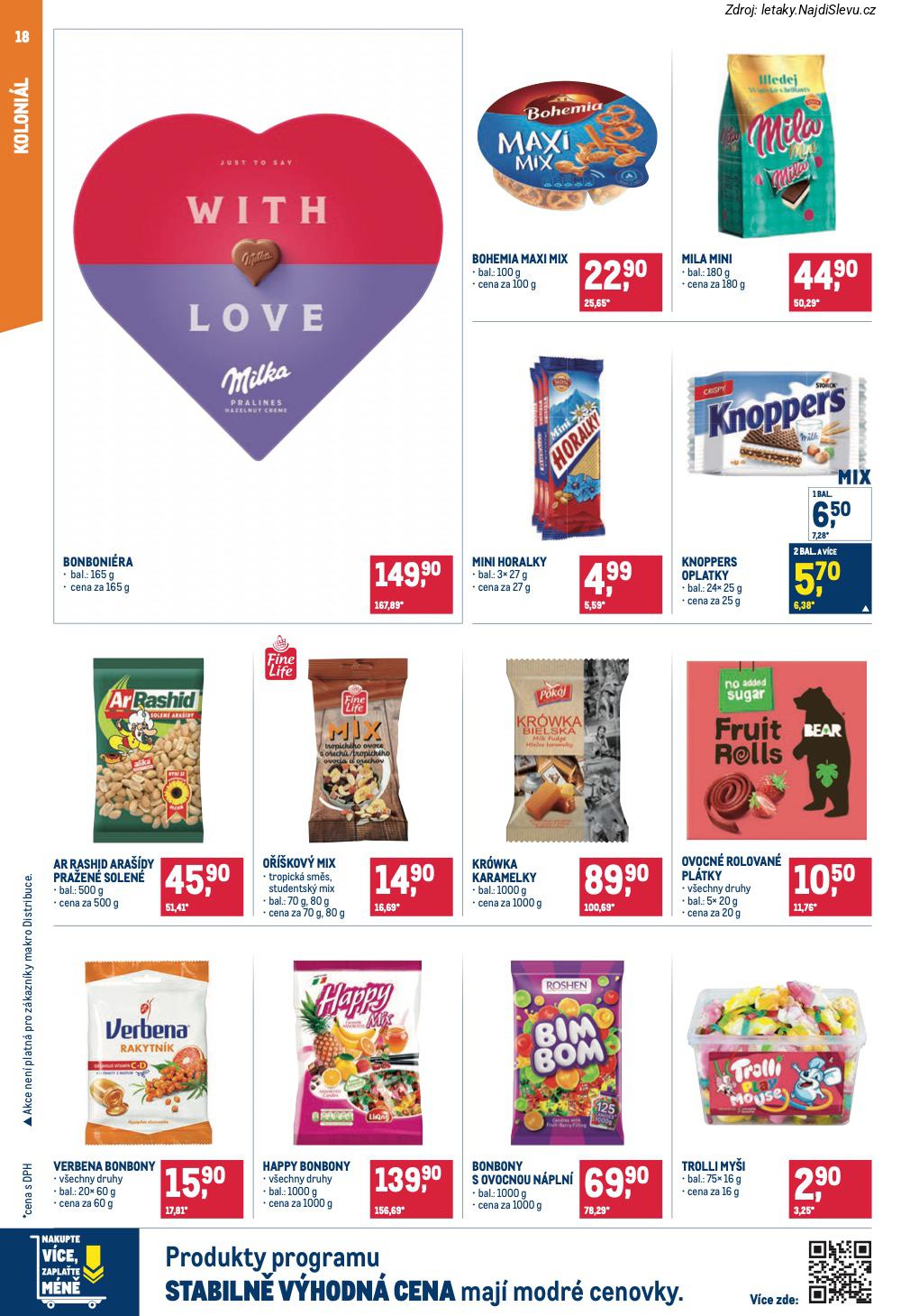 Let�k Makro  Pro milovn�ky j�dla (28. 1. - 10. 2. 2026) - str. 18: Bonboni�ra Milka, Bohemia Maxi, Mila Mini, Mini Horalky