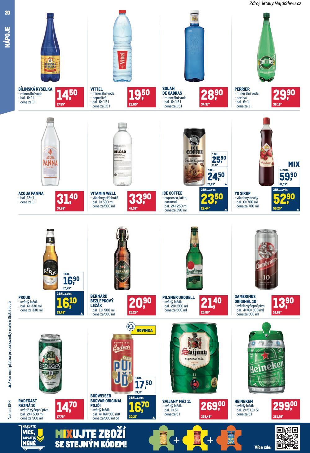 Let�k Makro  Pro milovn�ky j�dla (28. 1. - 10. 2. 2026) - str. 20: B�linsk� kyselka, Vittel miner�ln�, Solan de, Perrier miner�ln�