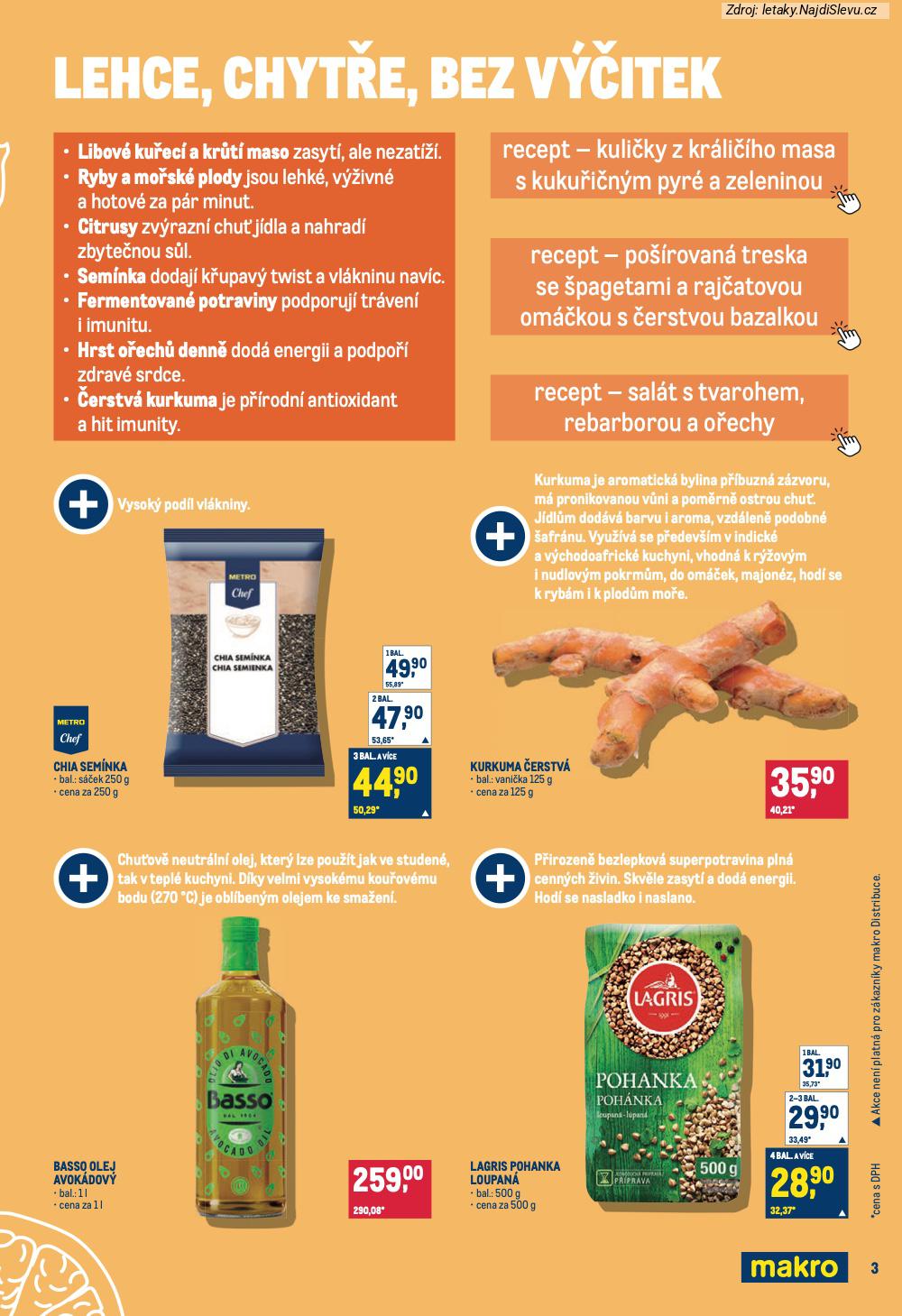 Let�k Makro  Pro milovn�ky j�dla (28. 1. - 10. 2. 2026) - str. 3: Basso olej, Lagris pohanka, Chia sem�nka, Kurkuma �erstv�