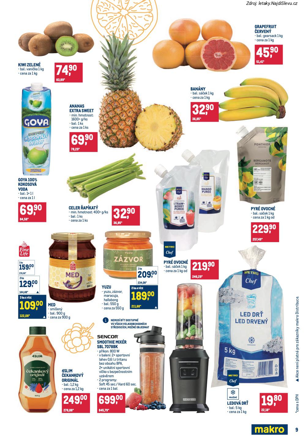 Let�k Makro  Pro milovn�ky j�dla (28. 1. - 10. 2. 2026) - str. 9: Kiwi zelen�, Ananas extra, Grapefruit �erven�, Ban�ny