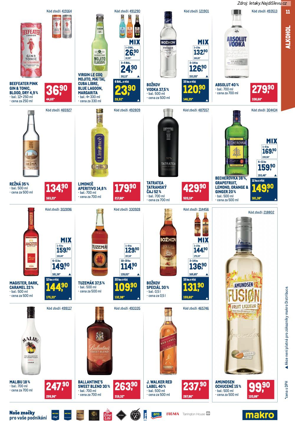 Let�k Makro  Maloobchod (28. 1. - 10. 2. 2026) - str. 11: BEEFEATER PINK, VIRGIN LE, BO�KOV VODKA, ABSOLUT 40%