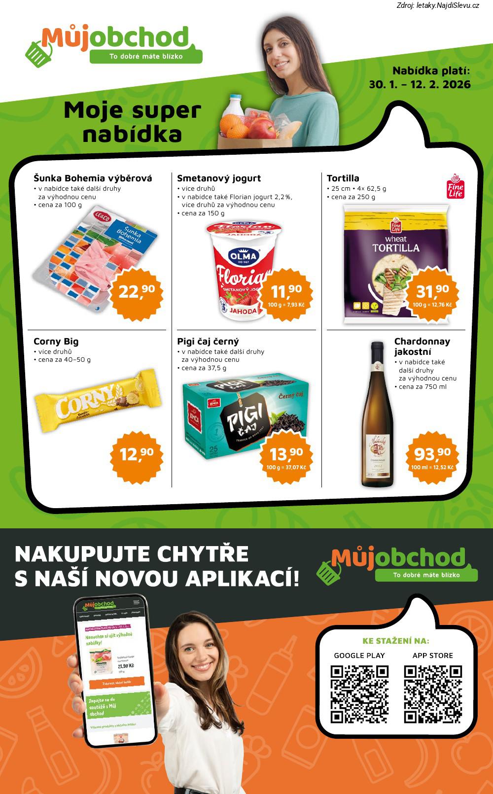 Let�k M�j obchod  (30. 1. - 12. 2. 2026) - str. 1: Chardonnay jakostn�, Pigi �aj, Corny Big, Tortilla