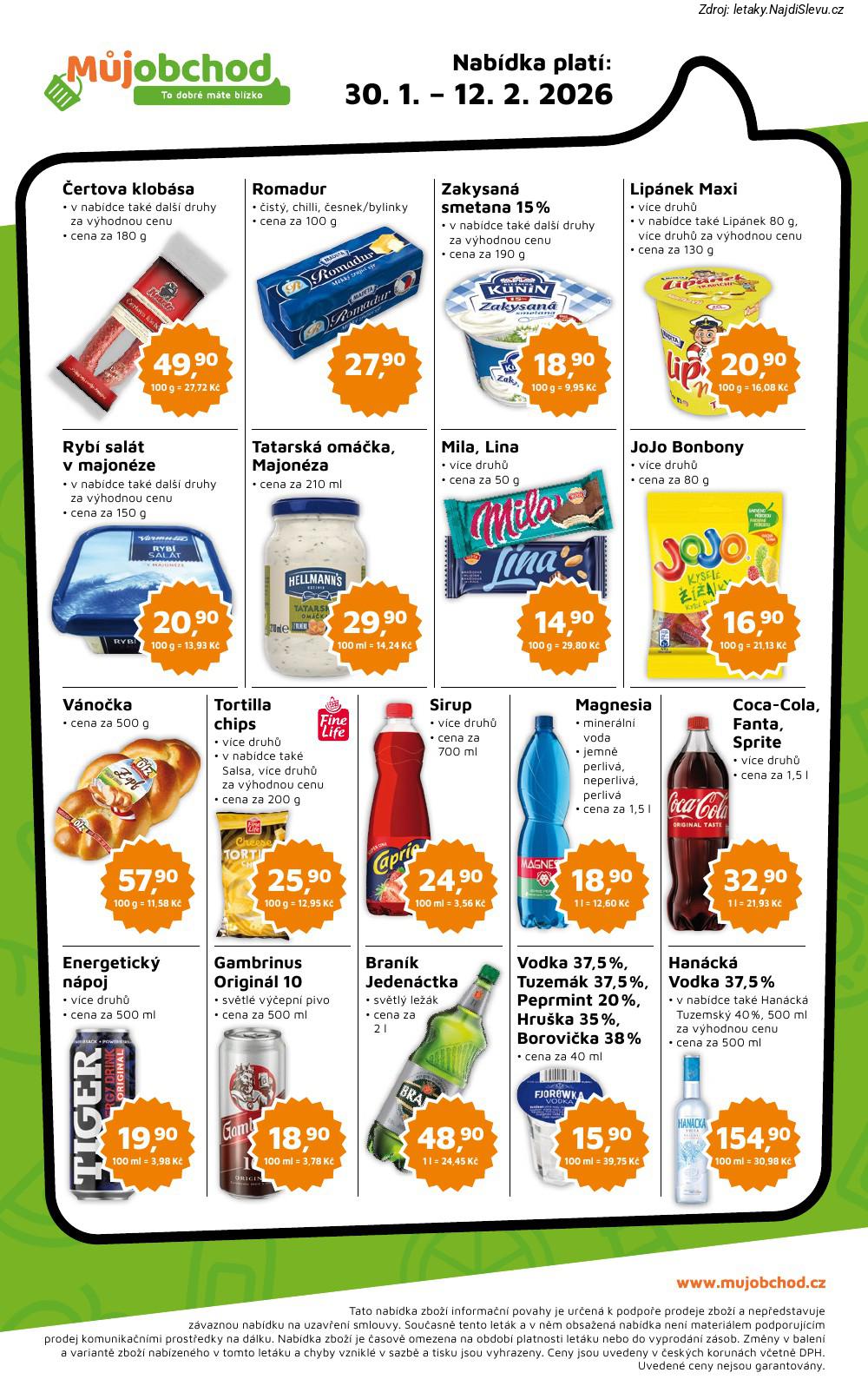 Let�k M�j obchod  (30. 1. - 12. 2. 2026) - str. 2: Han�ck� Vodka, Vodka 37,5%,, Bran�k Jeden�ctka, Energetick� n�poj