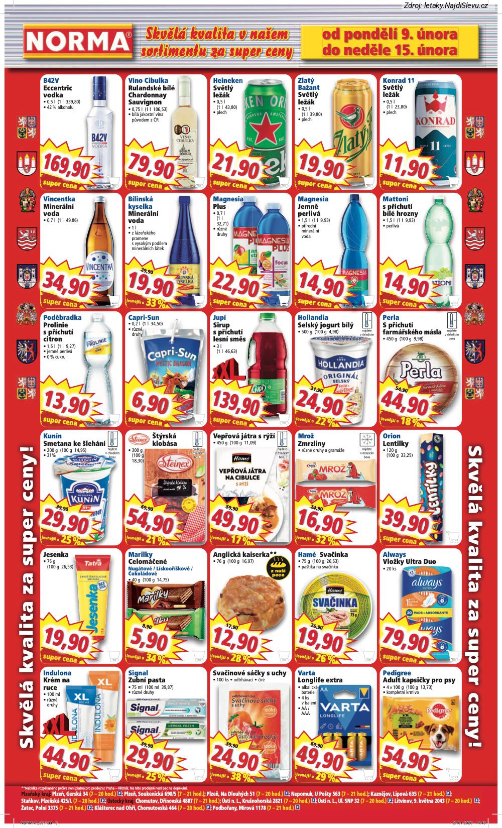 Let�k NORMA  (9. 2. - 15. 2. 2026) - str. 6: Pedigree Adult, Varta Longlife, Sva�inov� s��ky, Signal Zubn�