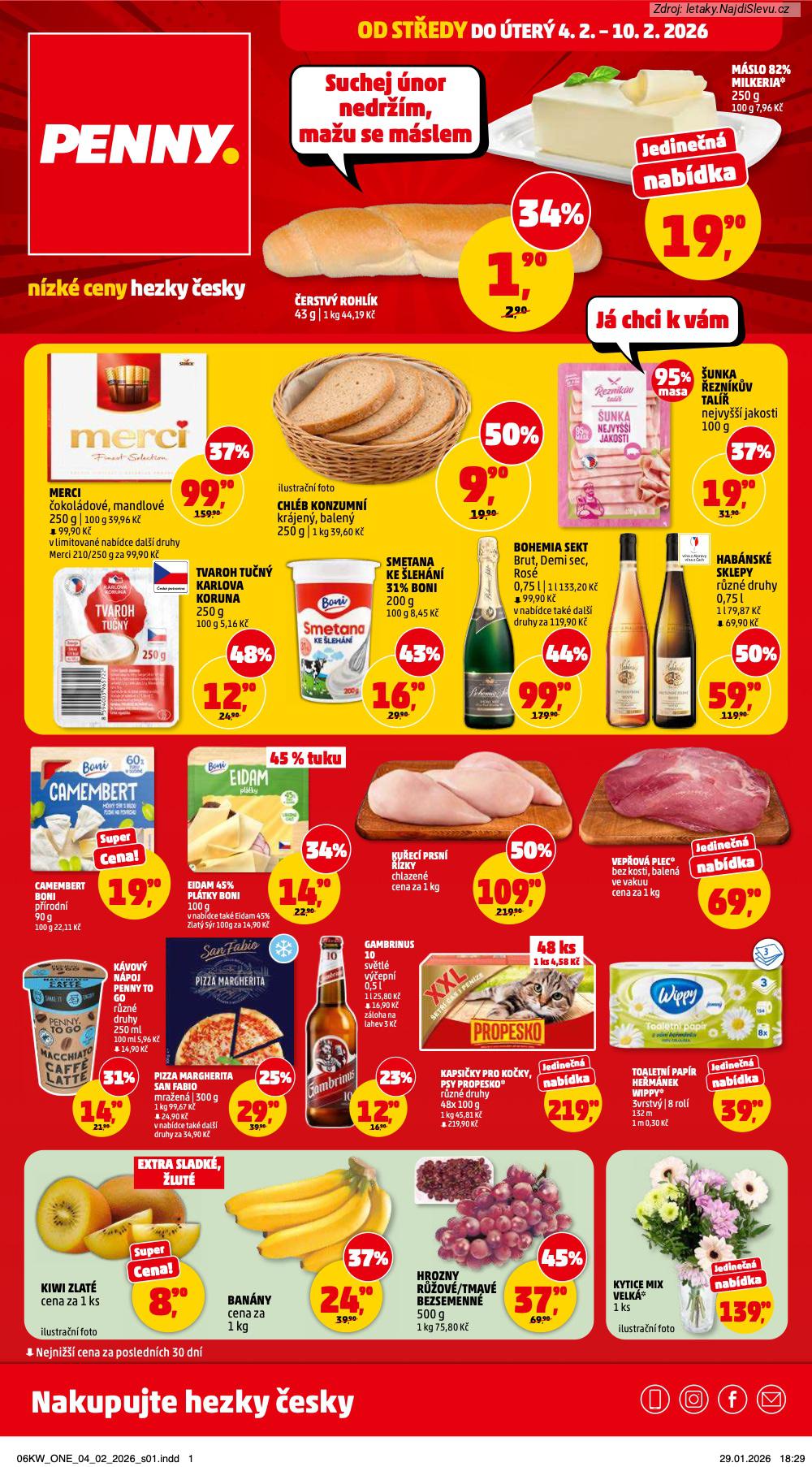 Let�k PENNY Market  (4. 2. - 10. 2. 2026) - str. 1: KYTICE MIX, WIPPY TOALETN�, PROPESKO KAPSI�KY, HROZNY TMAV�