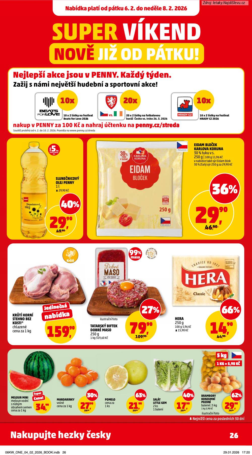 Let�k PENNY Market  (4. 2. - 10. 2. 2026) - str. 26: SLUNE�NICOV� OLEJ, EIDAM 30%, KR�T� HORN�, TATARSK� BIFTEK