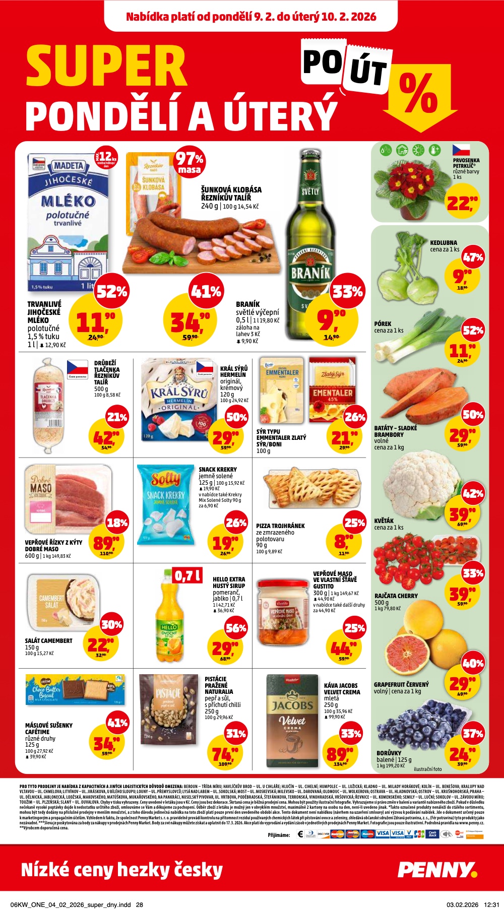 Let�k PENNY Market  (4. 2. - 10. 2. 2026) - str. 28: TRVANLIV� ML�KO, �UNKOV� KLOB�SA, PIVO BRAN�K, DR�BE�� TLA�ENKA