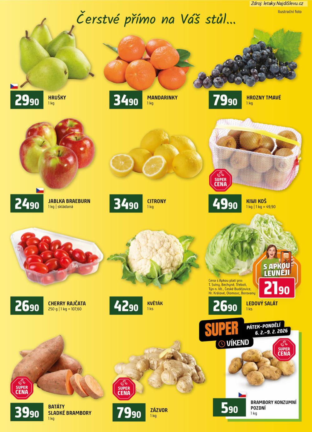 Let�k TERNO  (4. 2. - 10. 2. 2026) - str. 6: Brambory konzumn�, Z�zvor, Bat�ty sladk�, Ledov� sal�t