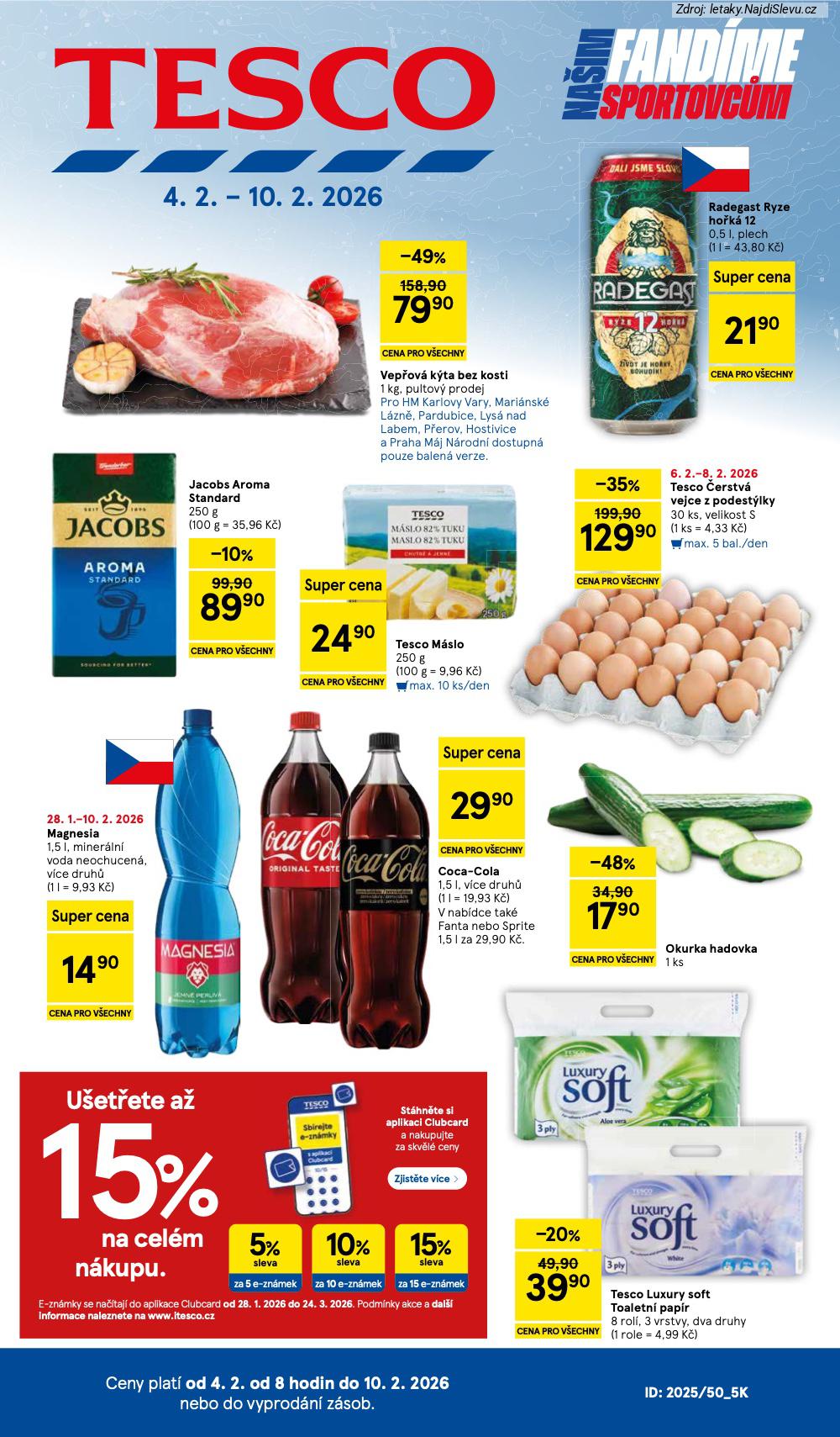 Let�k Tesco  Hypermarkety (4. 2. - 10. 2. 2026) - str. 1: TESCO LUXURY, COCA COLA,, OKURKA HADOVKA, MAGNESIA
