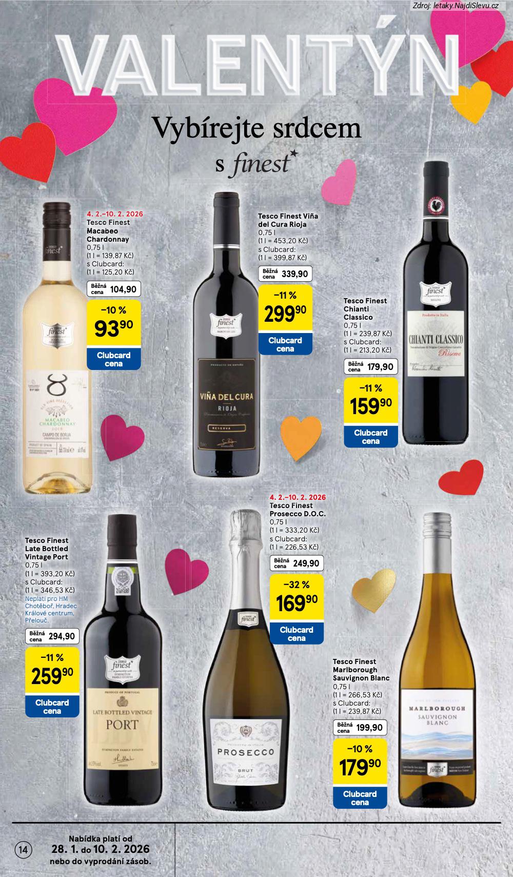 Let�k Tesco  Hypermarkety (4. 2. - 10. 2. 2026) - str. 14: MARLBOROUGH SAUVIGNONC, PROSECCO D.O.C., LATE BOTTLRD, CHIANTI CLASSICO