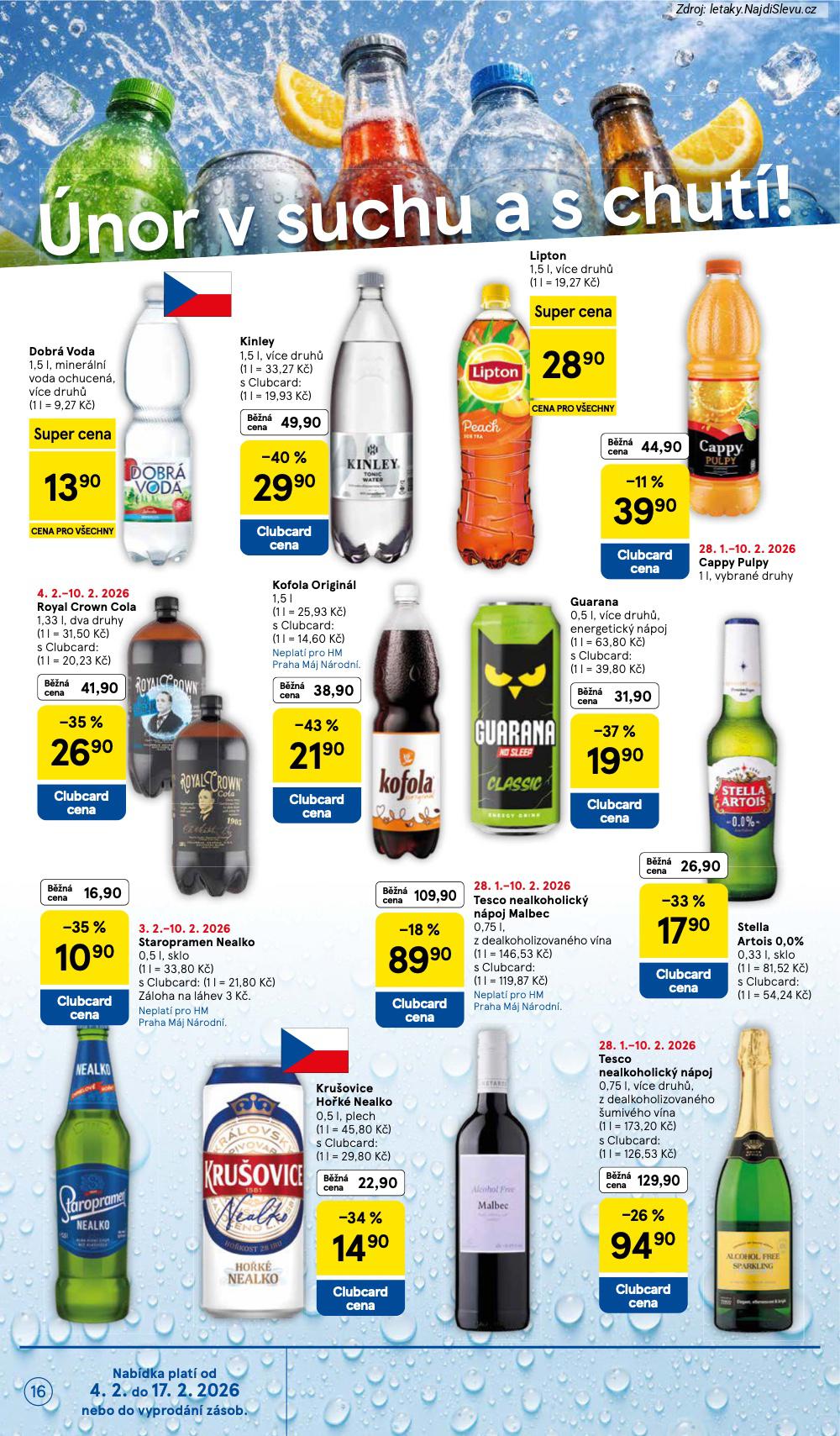 Let�k Tesco  Hypermarkety (4. 2. - 10. 2. 2026) - str. 16: TESCO NEALKOHOLICK�, KRU�OVICE HO�K�, STELLA ARTOIS, KOFOLA ORIGINAL