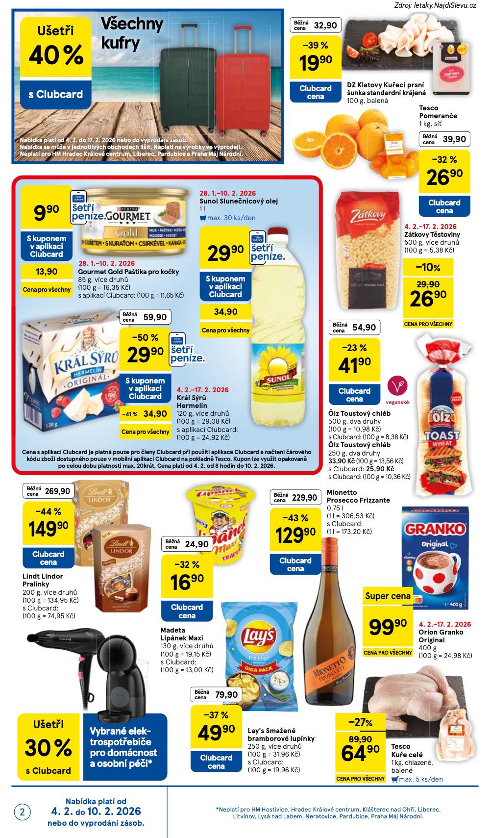 Let�k Tesco  Hypermarkety (4. 2. - 10. 2. 2026) - str. 2: GOURMET GOLD, ORION GRANKO, MIONETTO PROSECCO, KU�E CEL�