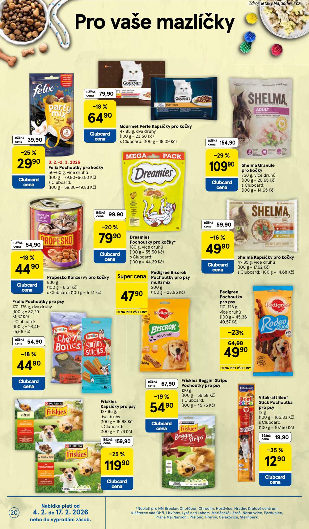 Let�k Tesco  Hypermarkety (4. 2. - 10. 2. 2026) - str. 20: VITAKRAFT BEEF, FRISKIES POCHOUTKY, FRISKIES KAPSI�KY, PEDIGREE BISCROK