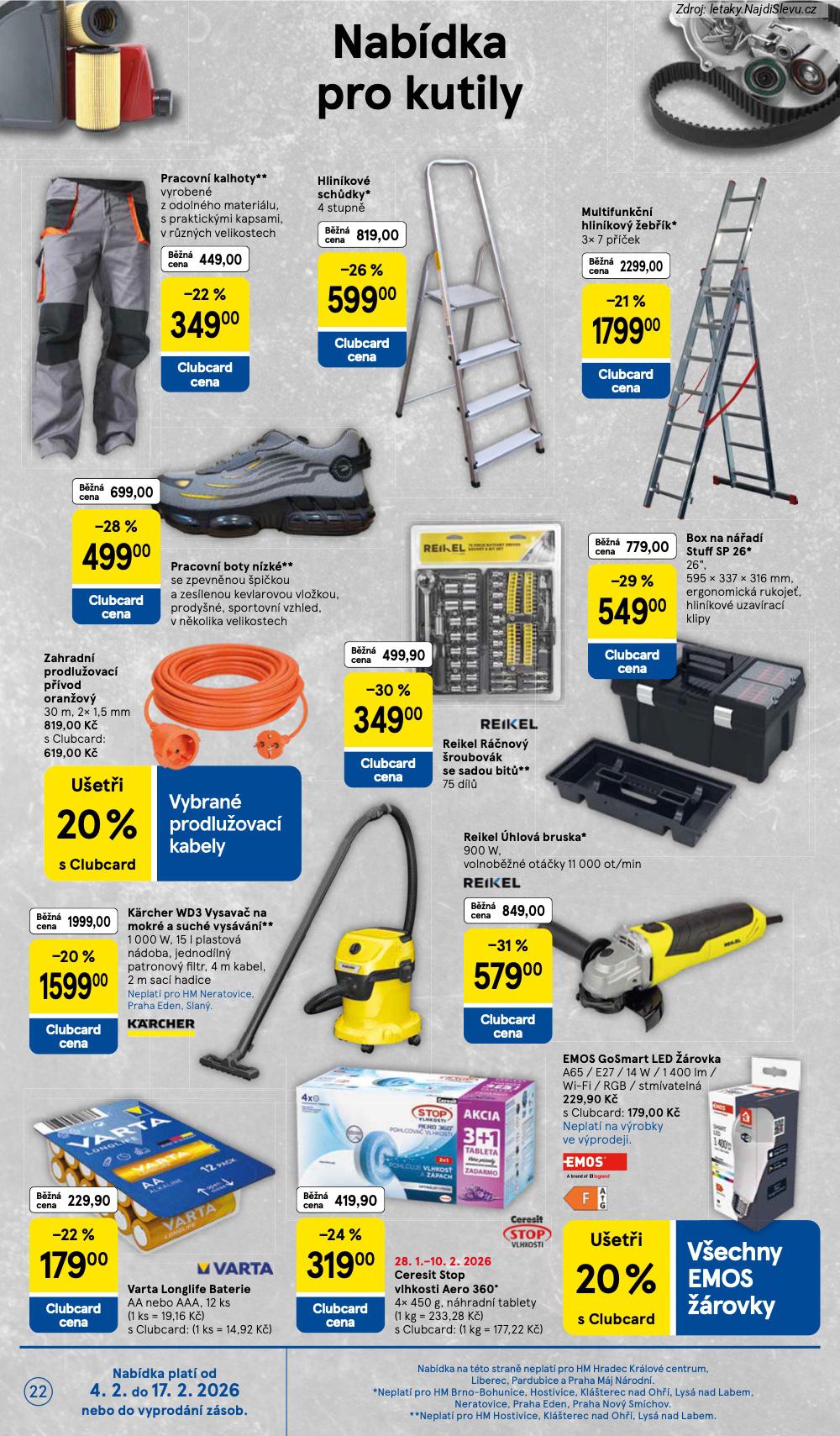 Let�k Tesco  Hypermarkety (4. 2. - 10. 2. 2026) - str. 22: EMOS GOSMART, CERESIT STOP, VARTA LONGLIFE, K�RCHER WD3