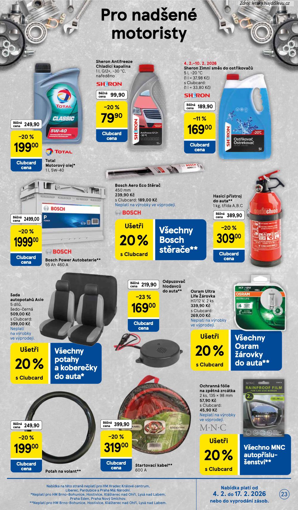 Let�k Tesco  Hypermarkety (4. 2. - 10. 2. 2026) - str. 23: OCHRANN� F�LIE, STARTOVAC� KABEL, POTAH NA, OSRAM ULTRA