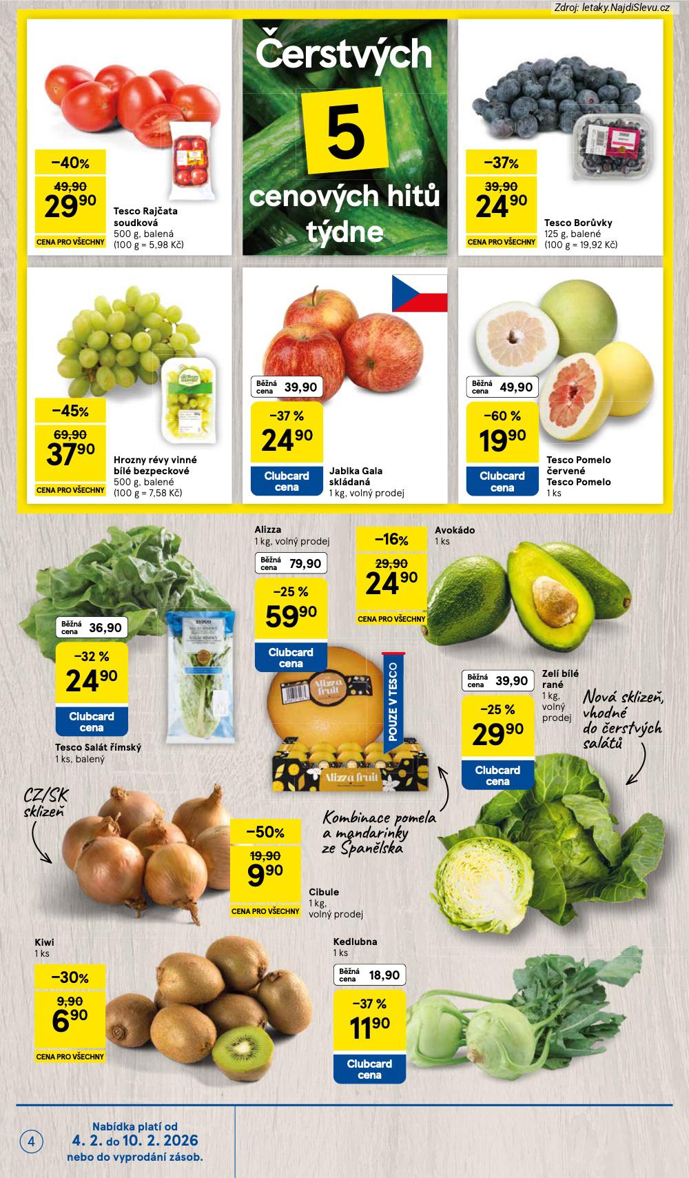 Let�k Tesco  Hypermarkety (4. 2. - 10. 2. 2026) - str. 4: KIWI, KEDLUBNA, CIBULE, ZEL� B�L�