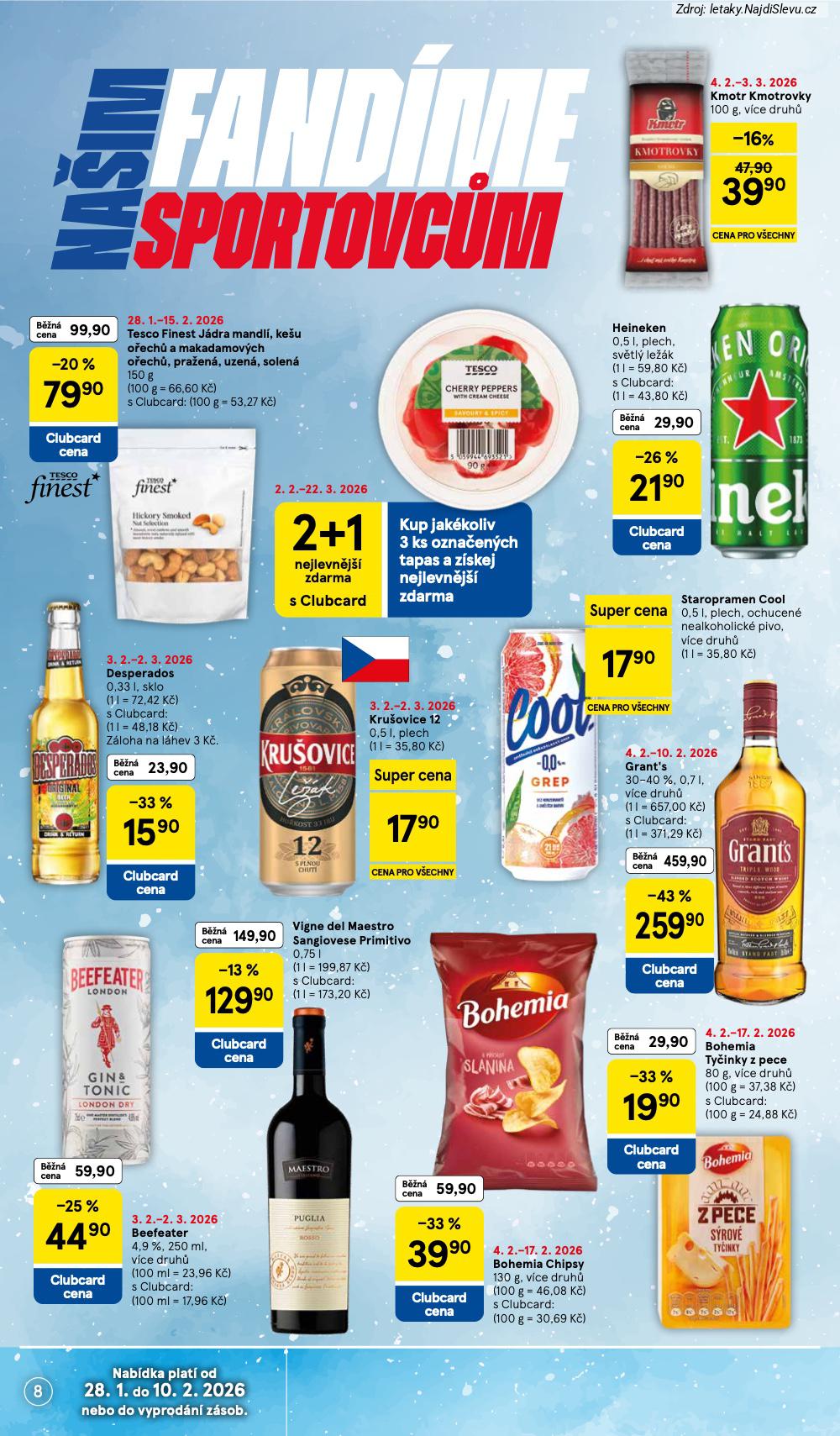 Let�k Tesco  Hypermarkety (4. 2. - 10. 2. 2026) - str. 8: BOHEMIA TY�INKY, BOHEMIA CHIPSY, STAROPRAMEN COOL, VIGNE DEL