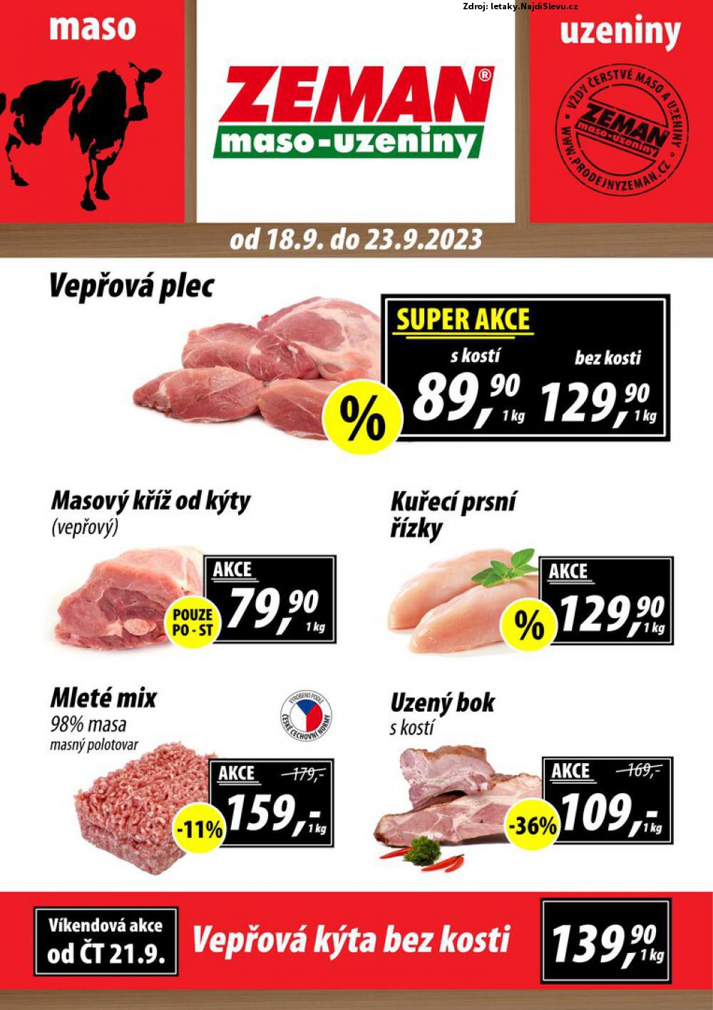 Strana 1 - leták ZEMAN maso - uzeniny (18. 9. - 23. 9. 2023)