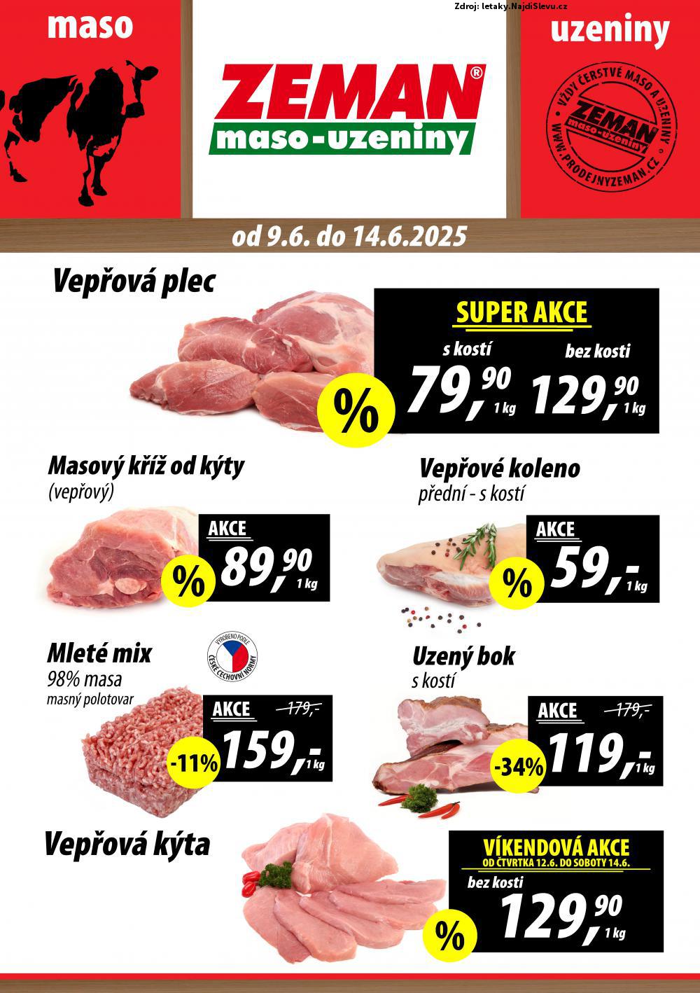 Strana 1 - letk ZEMAN maso - uzeniny (9. 6. - 14. 6. 2025)