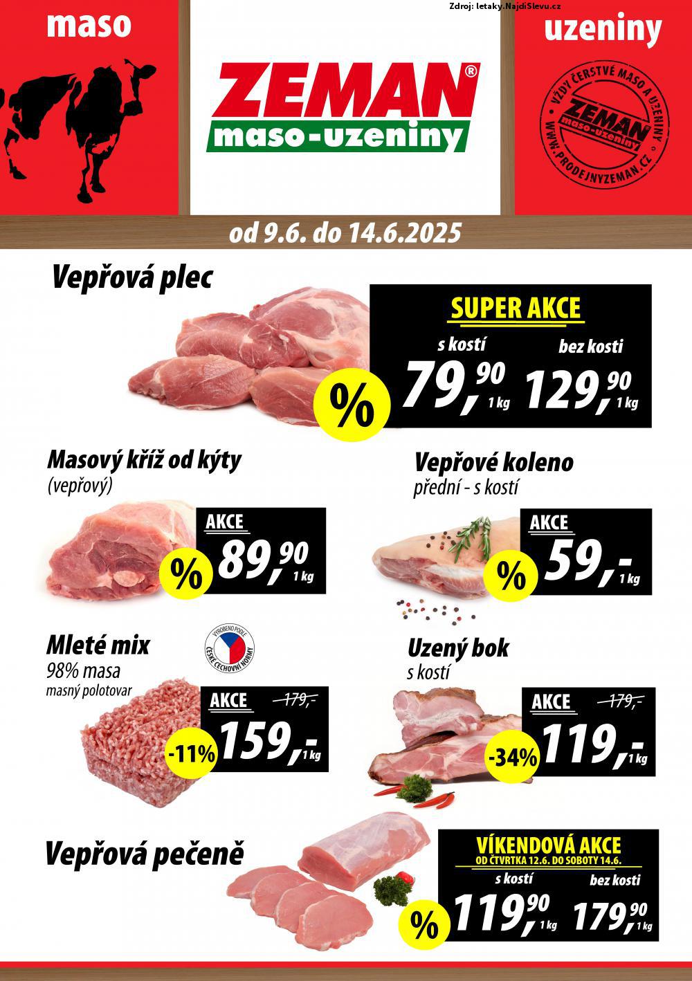 Strana 1 - letk ZEMAN maso - uzeniny (9. 6. - 14. 6. 2025)