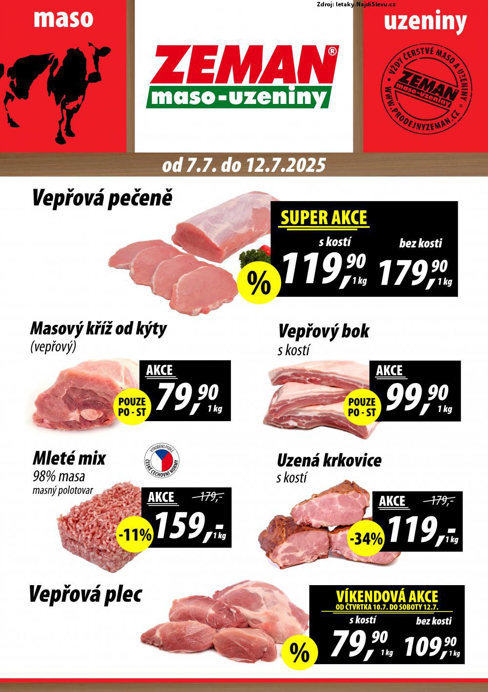 Strana 1 - leták ZEMAN maso - uzeniny (7. 7. - 12. 7. 2025)