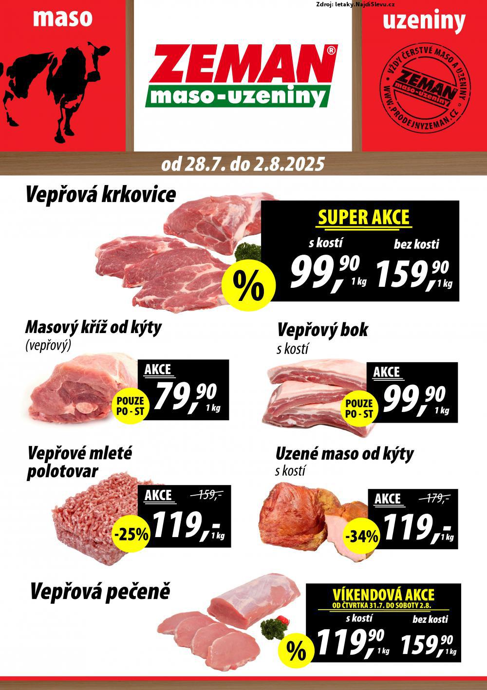 Strana 1 - leták ZEMAN maso - uzeniny (28. 7. - 2. 8. 2025)