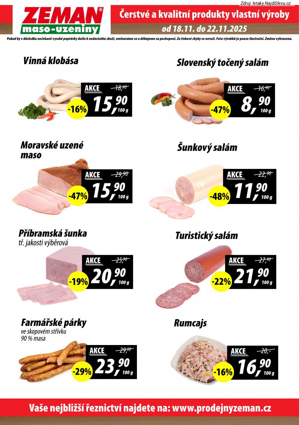 Let�k ZEMAN maso - uzeniny  Praha, Plze�, Karlovy Vary, B�l� pod Bezd�zem, B�lina, D���n, Dok... (18. 11. - 22. 11. 2025) - str. 2