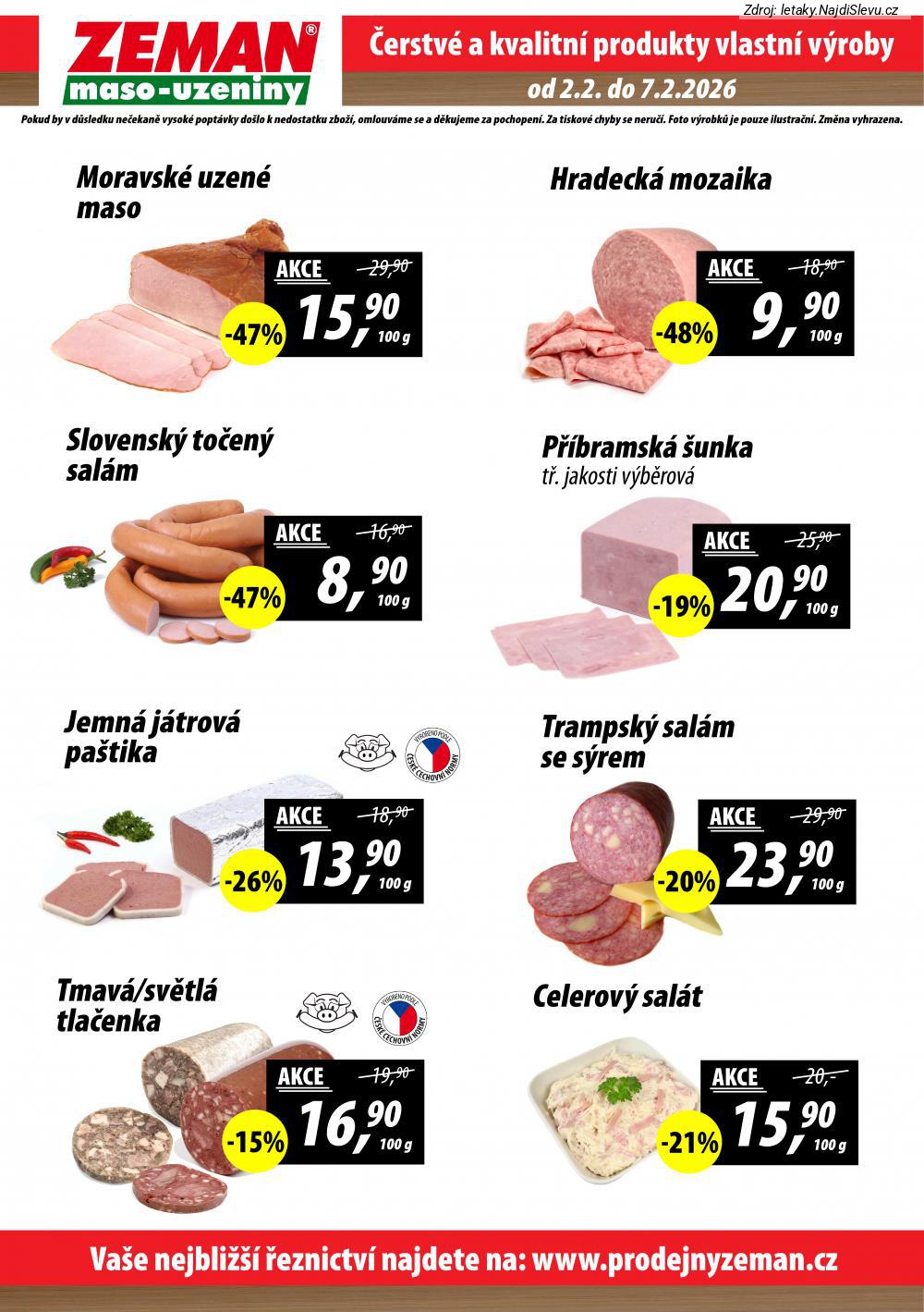 Let�k ZEMAN maso - uzeniny  Praha, Plze�, Karlovy Vary, B�l� pod Bezd�zem, B�lina, D���n, Dok... (2. 2. - 7. 2. 2026) - str. 2: CELEROV� SAL�T, TMAV� /, TRAMPSK� SAL�M, JEMN� J�TROV�